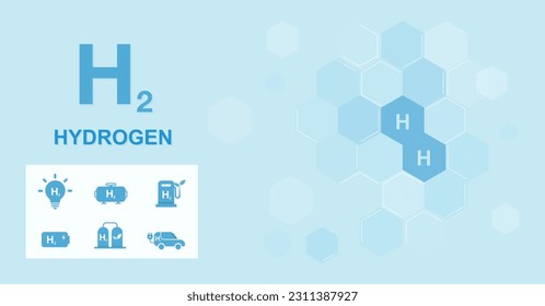 H2 Hydrogen The concept of hydrogen fuel becoming renewable in industrial processes. hydrogen storage on the blue icon