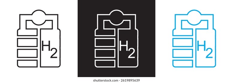 Symbol für H2-Wasserstoffelektrolyse. Vektorgrafik für Websites, mobile Schnittstellen, Präsentationen, Banner, visuelles Branding usw. Vektorgrafik. einzeln auf weißem und schwarzem Hintergrund. EPS 10
