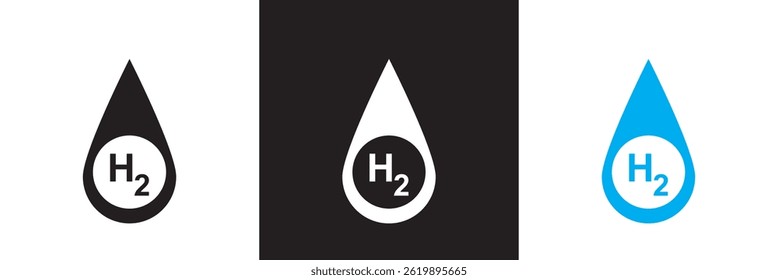 Icono de electrólisis de hidrógeno H2. Vector para Sitios web, interfaces móviles, presentaciones, Anuncio, imagen de marca, etc. Ilustración vectorial. aislado en el fondo blanco y negro. EPS 10