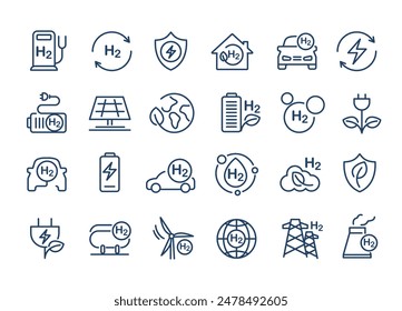 H2 icons, H2 symbol. green hydrogen production. renewable energy source. ecological energy and alternative energy in the future. global warming, chemistry sign. vector desig