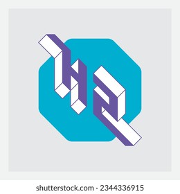 H2 logo. Isometric 3d font for design. Three-dimension letters. H and 2 - Monogram or logotype.