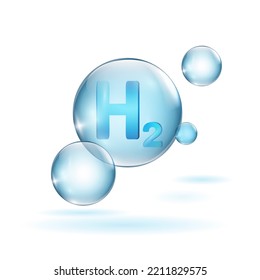 H2-Molekül. Blaue Wasserstoffproduktion. Ökologische Energie ohne Emissionen. Chemie-Modell im realistischen 3D-Stil. Bearbeitbare Vektorgrafik mit Volumen-Atom-Kugeln. Wissenschaftliches Element.