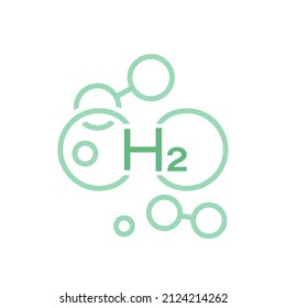 H2 molecule. Green hydrogen production symbol. Renewable energy source. Ecological energy. Zero emissions. Chemical formula sign, icon. Editable vector illustration. Scientific pictogram