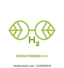 H2 symbol. Green hydrogen production. Renewable energy source. Ecological energy. Zero emissions. Ecology, global warming, chemistry sign, icon. Editable vector illustration. Scientific pictogram
