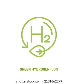 H2 symbol. Green hydrogen production. Renewable energy source. Ecological energy. Zero emissions. Ecology, global warming, chemistry sign, icon. Editable vector illustration. Scientific pictogram