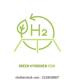 H2 symbol. Green hydrogen production. Renewable energy source. Ecological energy. Zero emissions. Ecology, global warming, chemistry sign, icon. Editable vector illustration. Scientific pictogram