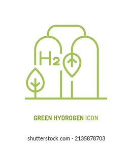 H2-Symbol. Grüne Wasserstoffproduktion. Erneuerbare Energiequellen. Ökologische Energie. Null Emissionen. Ökologie, Erderwärmung, Chemiezeichen, Ikone. Bearbeitbare Vektorgrafik. Wissenschaftliches Piktogramm