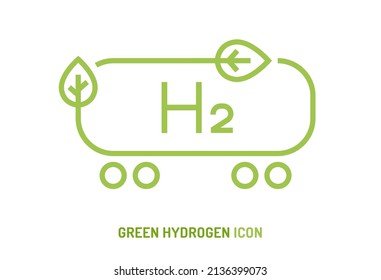 H2 symbol. Green hydrogen production. Renewable energy source. Ecological energy. Zero emissions. Ecology, global warming, chemistry sign, icon. Editable vector illustration. Scientific pictogram