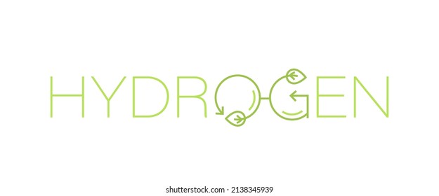 H2 symbol. Green hydrogen production. Renewable energy source. Ecological energy. Zero emissions. Ecology, global warming, chemistry sign, icon. Editable vector illustration. Scientific pictogram