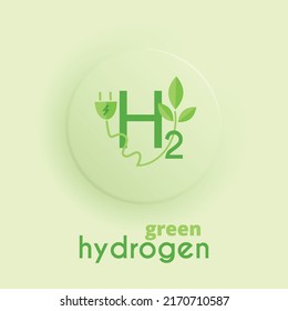 H2 symbol. Green hydrogen production. Renewable energy source. Ecological energy. Zero emissions. Ecology, global warming, chemistry sign, icon. Vector illustration.