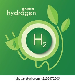 H2 symbol. Green hydrogen production. Renewable energy source. Ecological energy. Zero emissions. Ecology, global warming, chemistry sign, icon. Vector illustration.