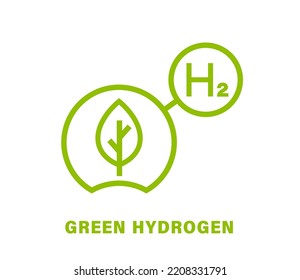 H2-Symbol. Grüne Wasserstoffproduktion. Erneuerbare Energiequellen. Ökologische Energie. Null Emissionen. Ökologie, Erderwärmung, Chemiezeichen, Ikone. Bearbeitbare Vektorgrafik. Wissenschaftliches Piktogramm