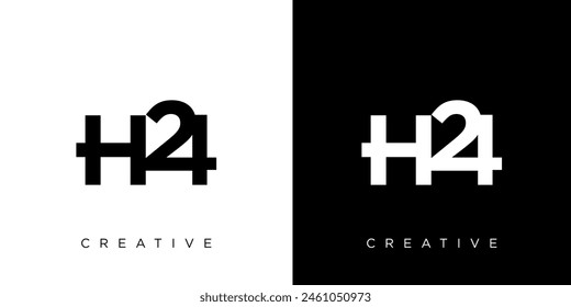 H24 logotipo inicial de la letra aislado en el fondo blanco y negro.