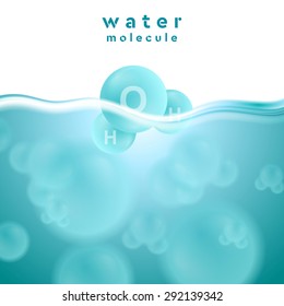 H2o blaue Wasseroberfläche mit Molekül. Abstrakter Vektordesign-Hintergrund