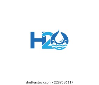 H2o or H20 Letter Water Drop Logo Design With Water Wave Symbol Vector Illustration.