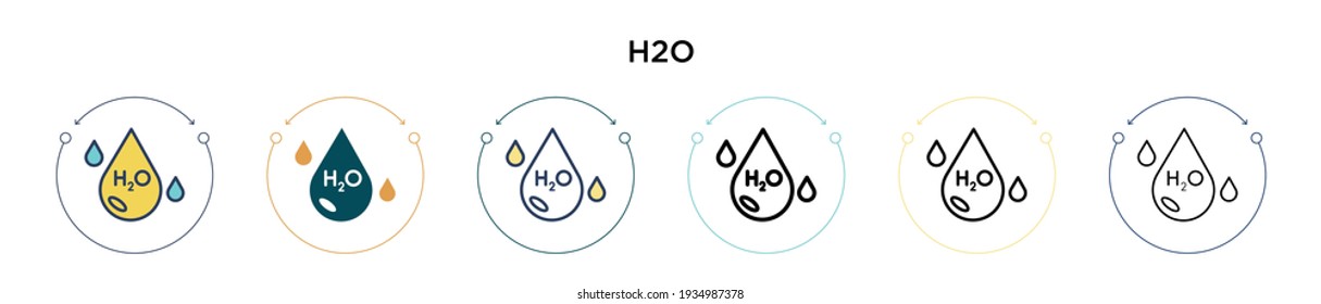 Icono H2o en el estilo relleno, delgado, contorno y trazo. Ilustración vectorial de dos iconos vectores h2o de color y negro se puede utilizar para móviles, ui, web