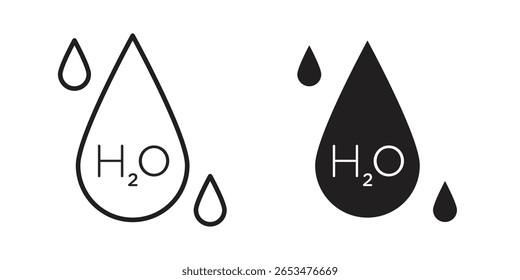 Icono de H2o, signo de Vector de contorno, pictograma de estilo lineal y sólido aislado en blanco.