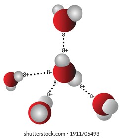 H2O molecules and the arrangement of molecules in vector images, bonding electron formulas and free electrons.