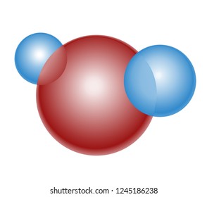 H2O - a schematic model of the water molecule - blue and red vector illustration