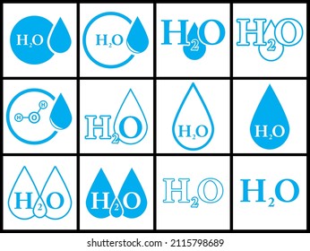 H2o Symbol Set. H2o Water Icon Design. Simple Vector Illustration Set Isolated On White Background.