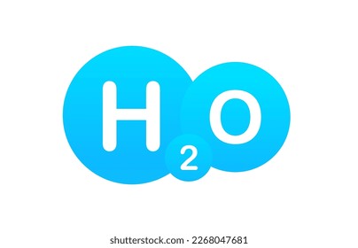 H2O text on liquid design background , greeting card or poster. Water icon. Waterdrop. Water H2O molecule models blue and chemical formulas natural. Vector illustration