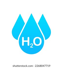 Texto H2O sobre fondo de diseño líquido , tarjeta de saludo o afiche. Icono de agua. Waterdrop. La molécula H2O de agua modela fórmulas azules y químicas naturales. Ilustración del vector
