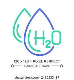 H2O two color line icon. Chemical formula of water. Scientific symbol. Water composition. Molecular structure bicolor outline symbol. Duotone linear pictogram. Isolated illustration. Editable stroke