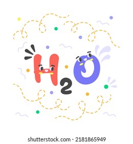 Pegatina vectorial H2o, educación diseño plano simple y moderno aislado sobre fondo blanco.