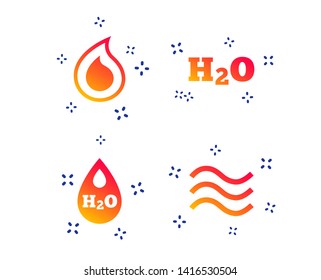 H2O Water drop icons. Tear or Oil drop symbols. Random dynamic shapes. Gradient water icon. Vector