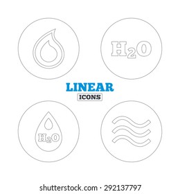 H2O Water drop icons. Tear or Oil drop symbols. Linear outline web icons. Vector