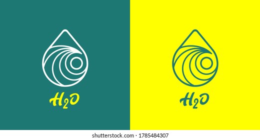 H2O water drop wave line icon. Aqua hydrate symbol. Sea and sun beach surf sign. Ocean energy droplet emblem. Vector illustration.
