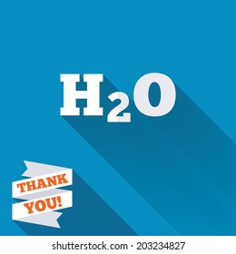 H2O Water Formula Sign Icon. Chemistry Symbol. White Flat Icon With Long Shadow. Paper Ribbon Label With Thank You Text. Vector