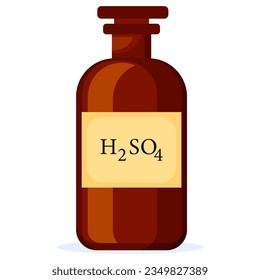 H2SO4 sulfuric acid in dark glass bottle isolated on white background