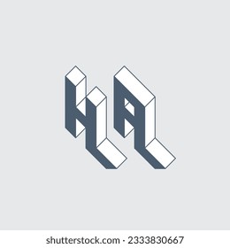 HA - code à 2 lettres. Police 3d isométrique pour la conception. Lettres à trois dimensions. H et A - Monogramme ou logotype.
