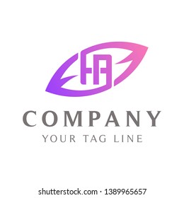 HA abstract logo, leaf shape outside.