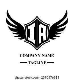 HA bold shield logo with wings, customizable with letters A to Z. Perfect for brands seeking a powerful symbol of strength, freedom, and ambition