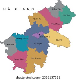 Ha Giang (Hà Giang) province of Vietnam administrative divisions map. Clored. Vectored. Cream colors