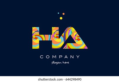 ha h a alphabet letter logo colors colorful rainbow acrylic font creative text dots company vector icon design template