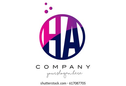 HA H A Circle Letter Logo Design with Purple Magenta Dots Bubbles Vector Illustration