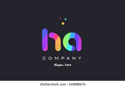 ha h a  creative rainbow green orange blue purple magenta pink artistic alphabet company letter logo design vector icon template