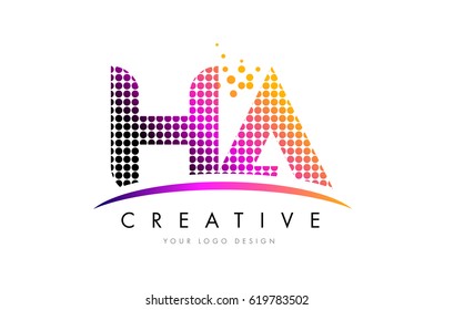 HA H A Dots Letter Logo Design with Magenta Bubble Circles and Swoosh