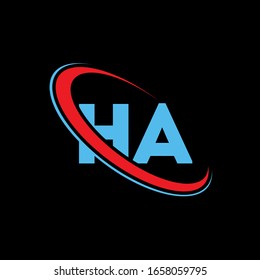 HA H A letter logo design. Initial letter HA linked circle upercase monogram logo red and blue. HA logo, H A design