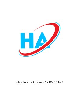 HA H A letter logo design. Initial letter HA linked circle upercase monogram logo red and blue. HA logo, H A design