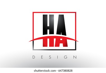 HA H A Logo Letters with Red and Black Colors and Swoosh. Creative Letter Design Vector.