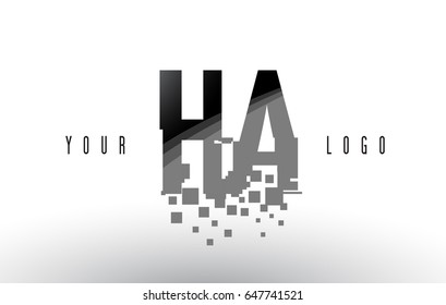HA H A Pixel Letter Logo with Digital Shattered Black Squares. Creative Letters Vector Illustration.