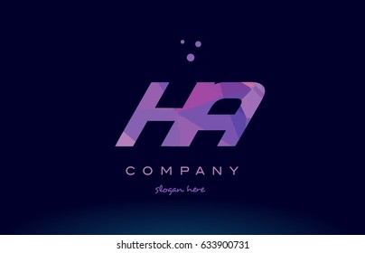 ha h a polygon polygonal letter alphabet text pink purple dots creative company logo vector icon design template
