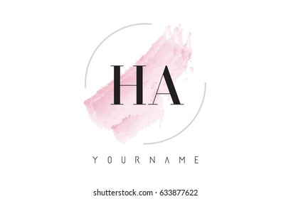 HA H A Watercolor Letter Logo Design with Circular Shape and Pastel Pink Brush.