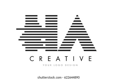 HA H A Zebra Letter Logo Design with Black and White Stripes Vector