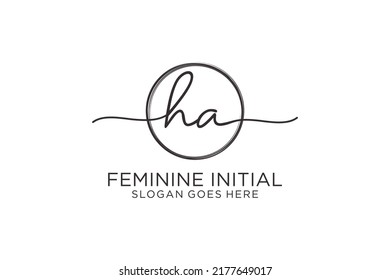 HA handwriting logo with circle template vector logo of initial signature, wedding, fashion, floral and botanical with creative template.