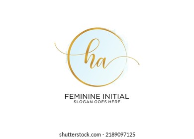 HA handwriting logo with circle template vector signature, wedding, fashion, floral and botanical with creative template.